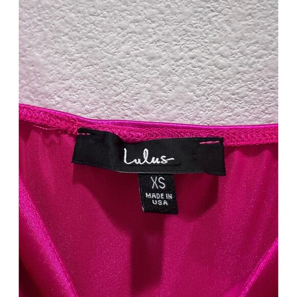 Lulus Hot Pink Satin Wrap Slip Dress XS Party Cocktail Barbiecore - Picture 10 of 15